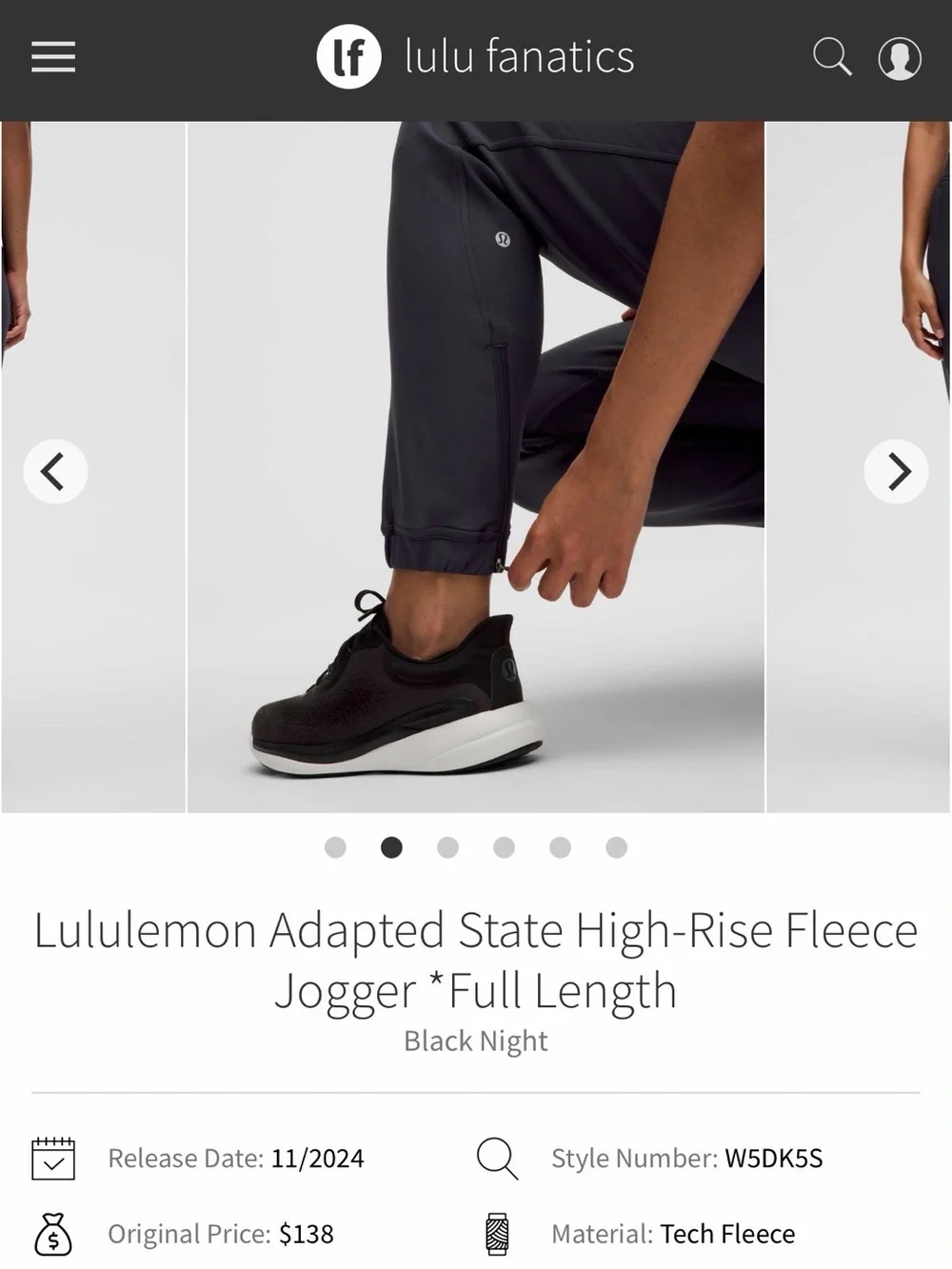 NWT Lululemon Adapted State High-Rise Fleece Jogger Black Night BKNT Size 4